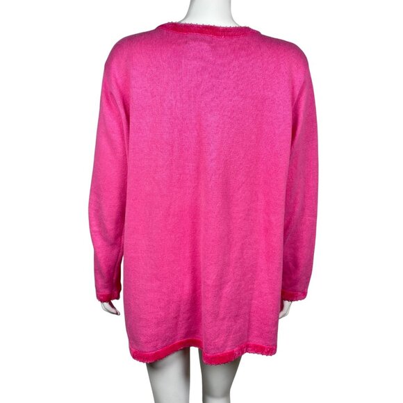 Quacker Factory Beaded Snowman Sweater Womens Size 1X Pink V Neck Pullover - Picture 4 of 7